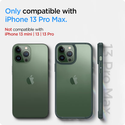ACS04558 - iPhone 13 Pro Max Case Ultra Hybrid in midnight green showing the compatibility only with iPhone 13 Pro Max. Not compatible with iPhone 13 mini | 13 | 13 Pro