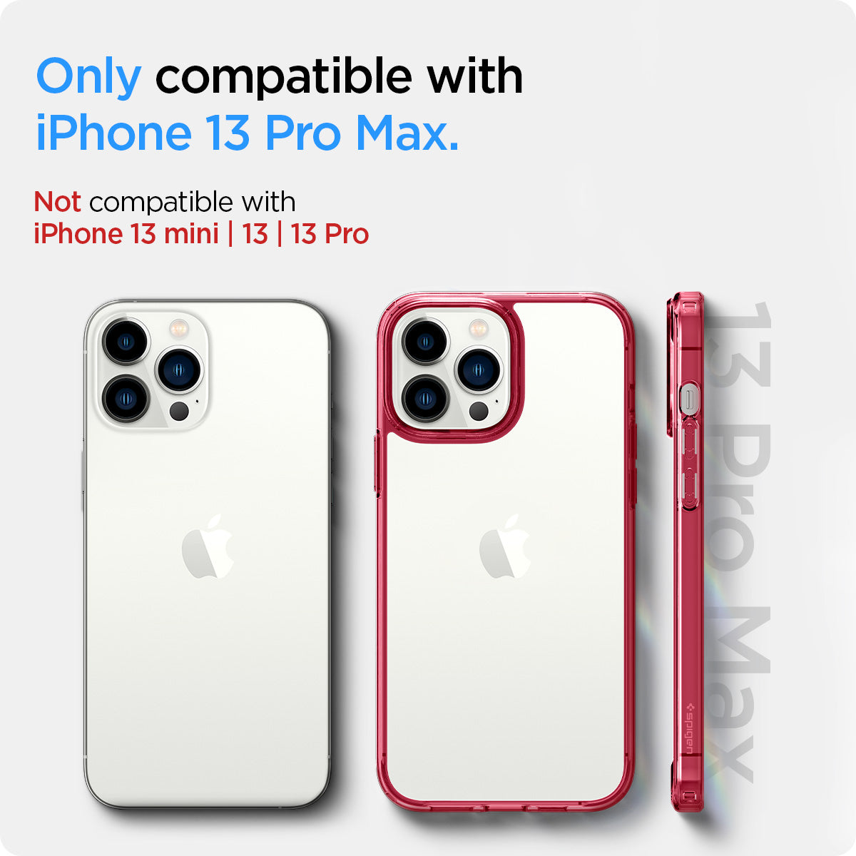 ACS03206 - iPhone 13 Pro Max Case Ultra Hybrid in red crystal showing the compatibility only with iPhone 13 Pro Max. Not compatible with iPhone 13 mini | 13 | 13 Pro