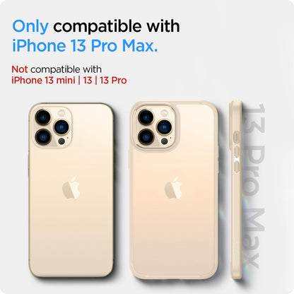 ACS03208 - iPhone 13 Pro Max Case Ultra Hybrid in sand beige showing the compatibility only with iPhone 13 Pro Max. Not compatible with iPhone 13 mini | 13 | 13 Pro