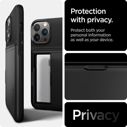 ACS03536 - iPhone 13 Case Slim Armor CS in black showing protection with privacy. Protect both your personal information as well as your device. Privacy.
