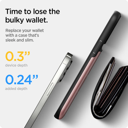 ACS03275 - iPhone 13 Pro Case Slim Armor CS in rose gold showing time to lose the bulky wallet. Replace your wallet with a case that's sleek and slim.