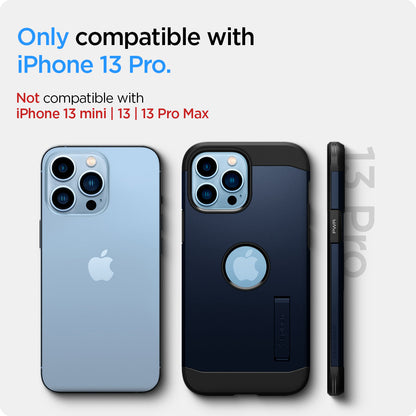 ACS03279 - iPhone 13 Pro Case Tough Armor in navy blue showing the compatibility only with iPhone 13 Pro. Not compatible with iPhone 13 mini | 13 | 13 Pro Max