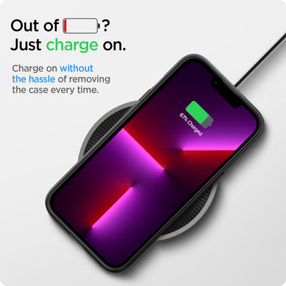 ACS03675 - iPhone 13 Pro Case Thin Fit in black showing charging on without the hassle of removing the case every time
