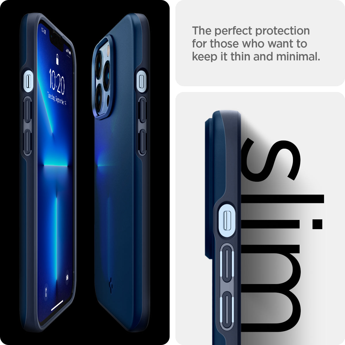 ACS03250 - iPhone 13 Pro Case Thin Fit in navy blue showing the perfect protection for those who want to keep it thin and minimal