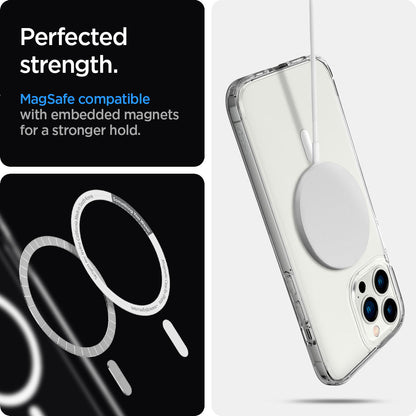 ACS03267 - iPhone 13 Pro Case Ultra Hybrid Mag Safe Compatible in white showing the perfected strength. MagSafe compatible with embedded magnets for a stronger hold