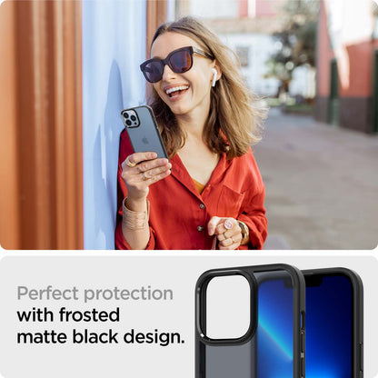 ACS03621 - iPhone 13 Pro Case Ultra Hybrid Matte in frost black showing the perfect protection with frosted matte black design