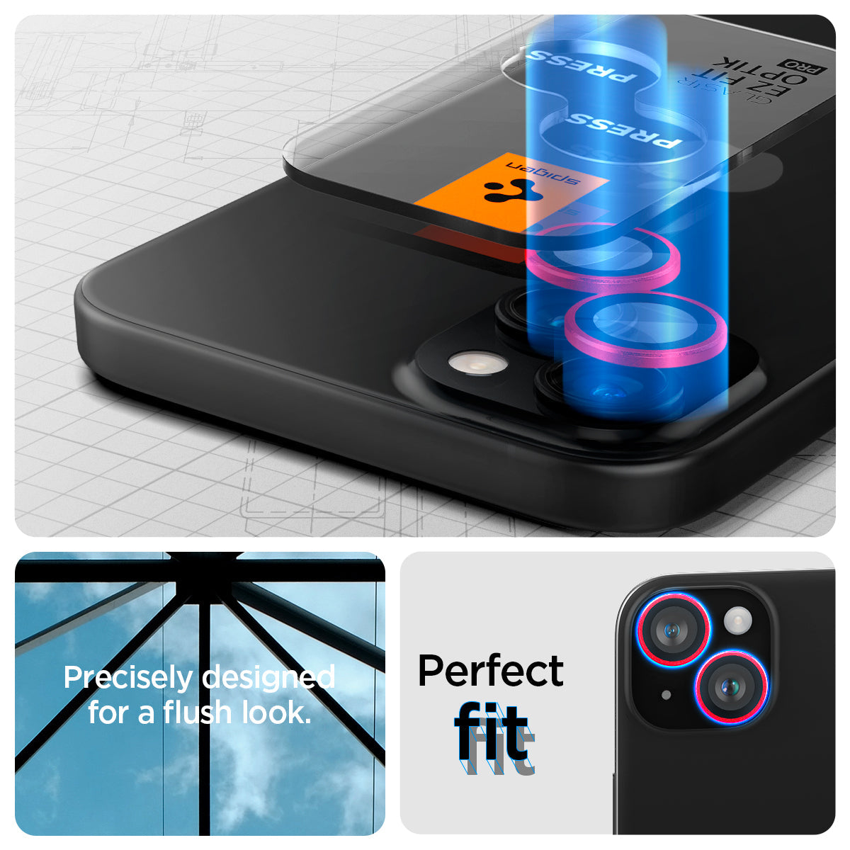 AGL05605 - iPhone 15 / 15 Plus Optik Pro Lens Protector in red precisely designed for a flush look. perfect fit.