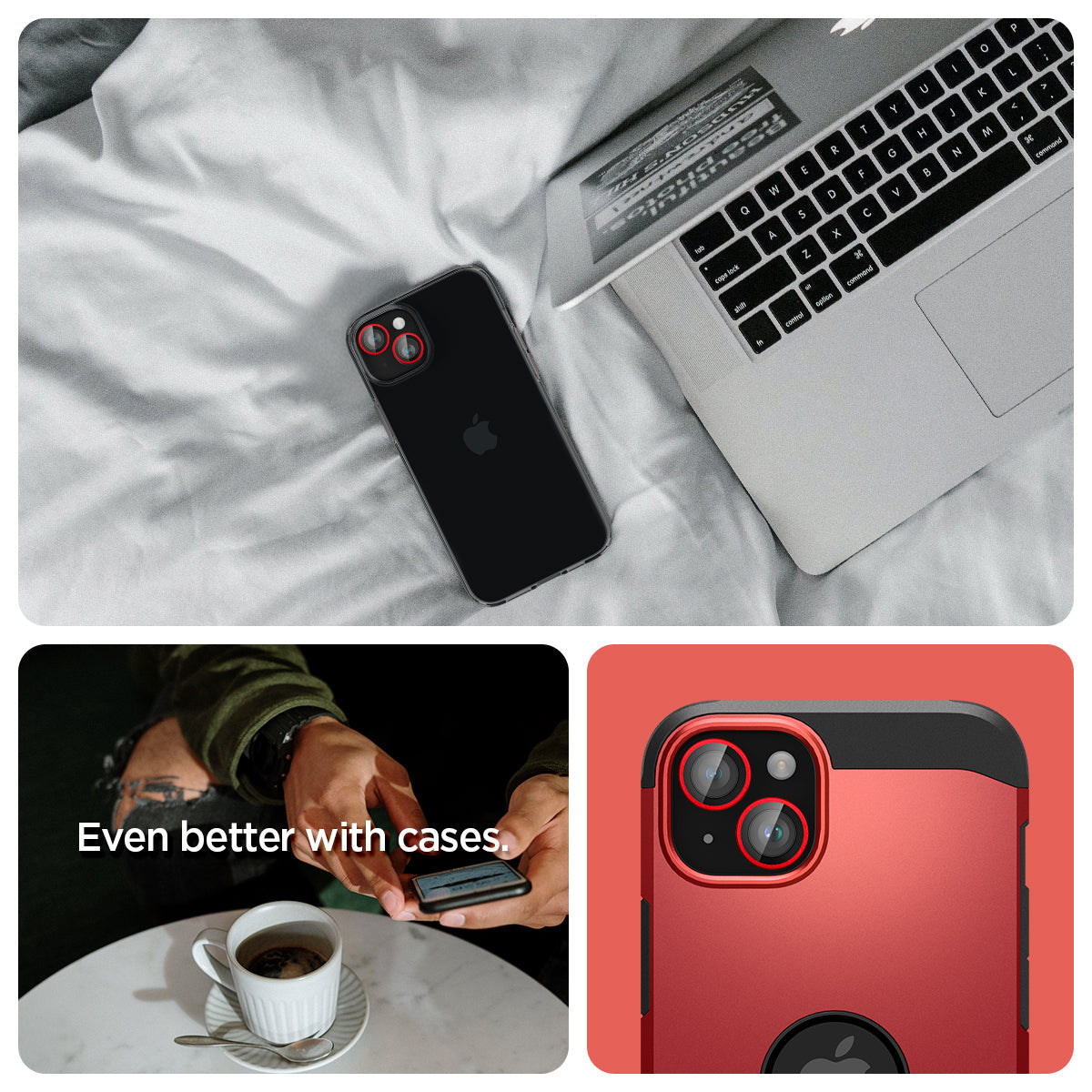 AGL05605 - iPhone 15 / 15 Plus Optik Pro Lens Protector in red even better with cases. show detail.