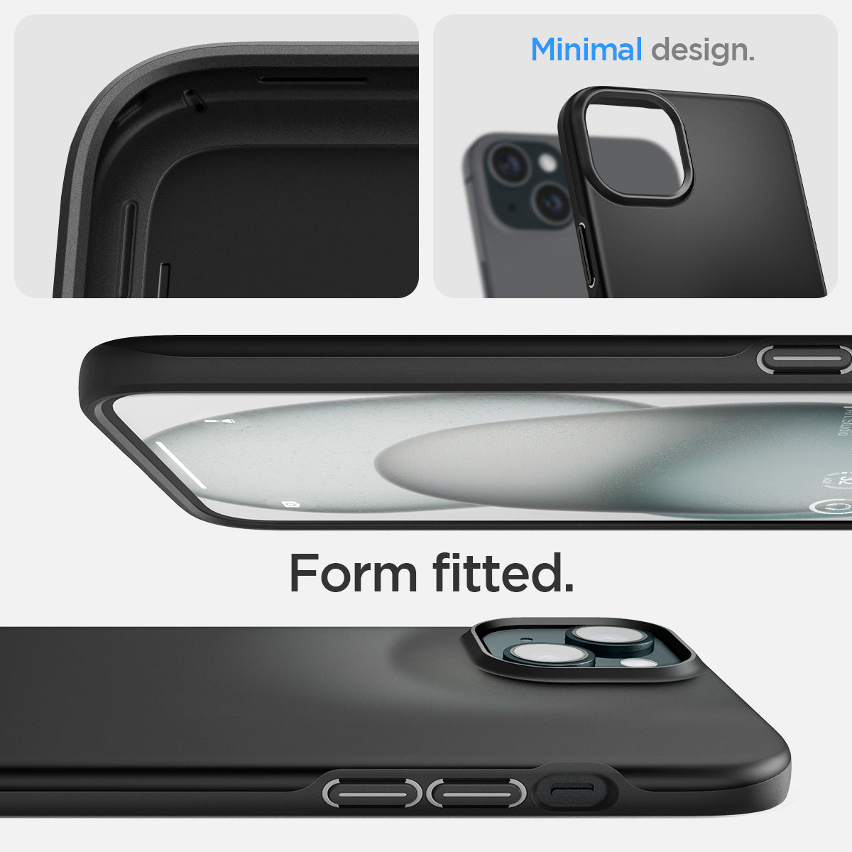 ACS06776 - iPhone 15 Case Thin Fit in black minimal design. form fitted.