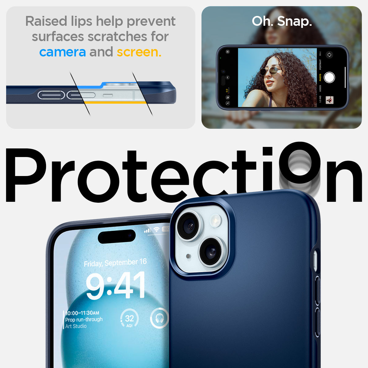 ACS06777 - iPhone 15 Case Thin Fit in navy blue raised edges prevent surface scratches on the camera and screen