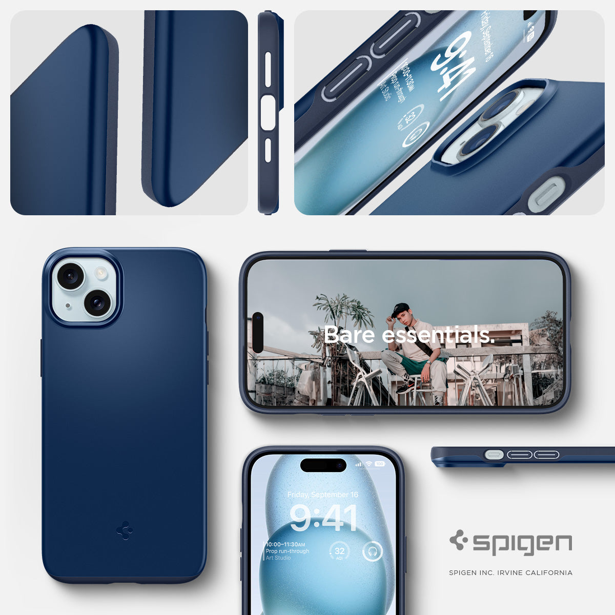 ACS06777 - iPhone 15 Case Thin Fit in navy blue bare essentials. spigen.