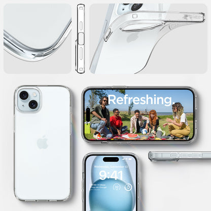 ACS06647 - iPhone 15 Plus Case Liquid Crystal in crystal clear showing the different angles