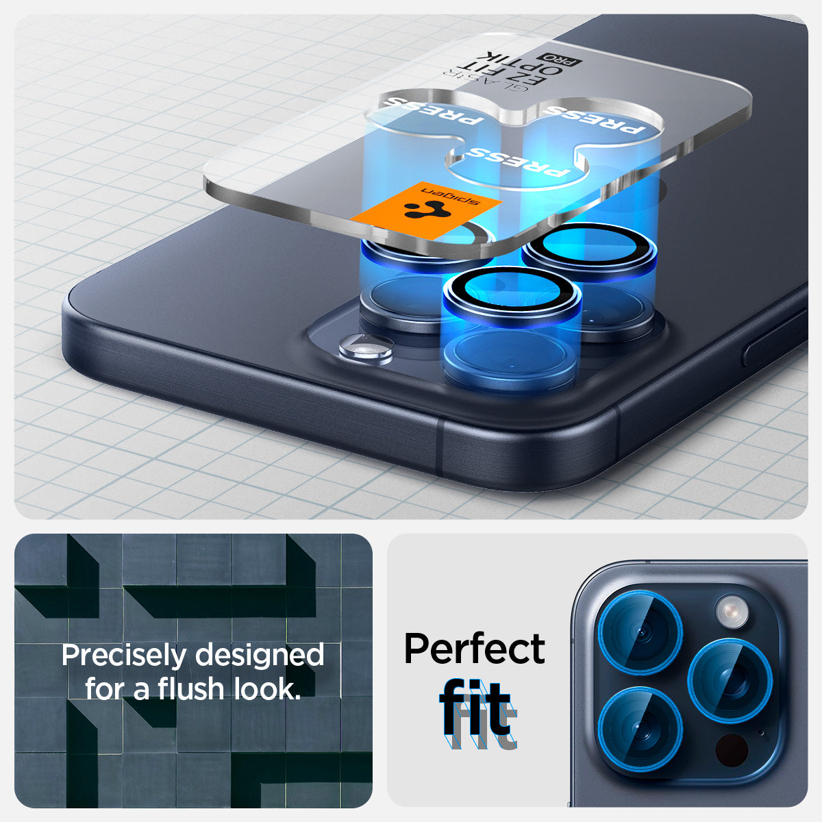 AGL07164 - iPhone 15 Pro / 15 Pro Max Optik Pro Lens Protector in blue titanium precisely designed for a flush look. perfect fit.