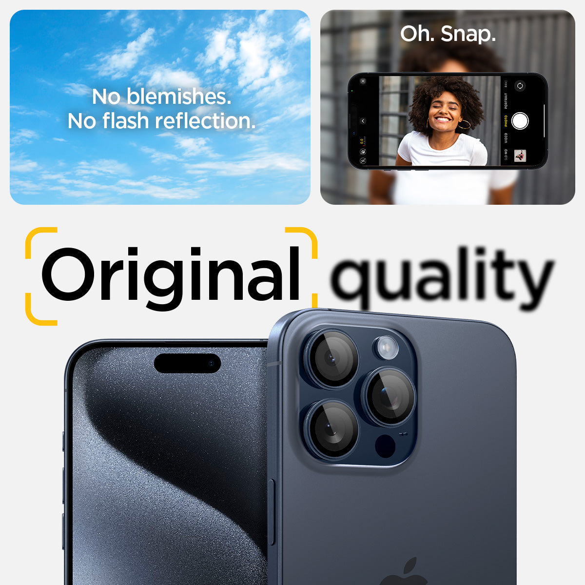 AGL07164 - iPhone 15 Pro / 15 Pro Max Optik Pro Lens Protector in blue titanium no blemishes. no flash reflection. original quality.