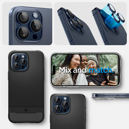 AGL07164 - iPhone 15 Pro / 15 Pro Max Optik Pro Lens Protector in blue titanium show detail. mix and match.