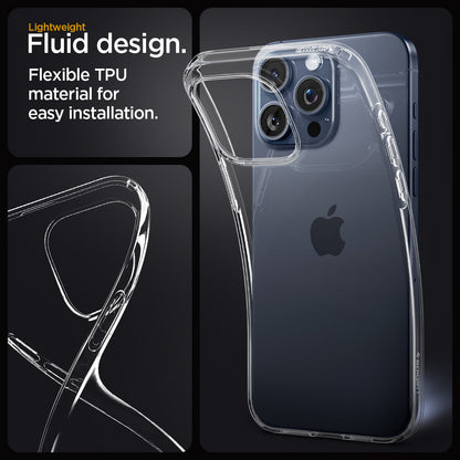 ACS06699 - iPhone 15 Pro Case Liquid Crystal in crystal clear showing the lightweight Fluid design. Flexible TPU material for easy installation