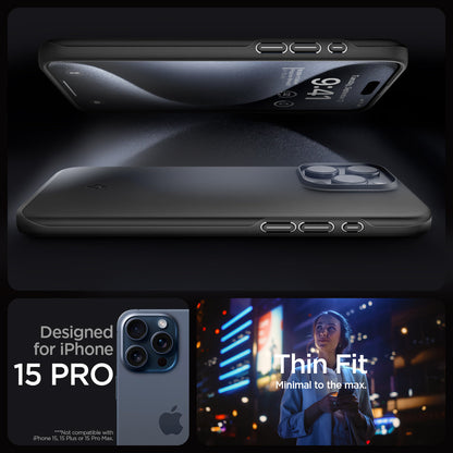 ACS06686 - iPhone 15 Pro Case Thin Fit in black designed for iPhone 15 pro. Thin fit. Minimal to the max.