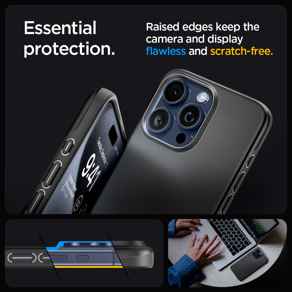 ACS06686 - iPhone 15 Pro Case Thin Fit in black essential protection. Raised edges keep the camera and display flawless and scratch free.