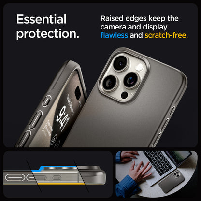 ACS06687 - iPhone 15 Pro Case Thin Fit in gunmetal essential protection. Raised edges keep the camera and display flawless and scratch free.