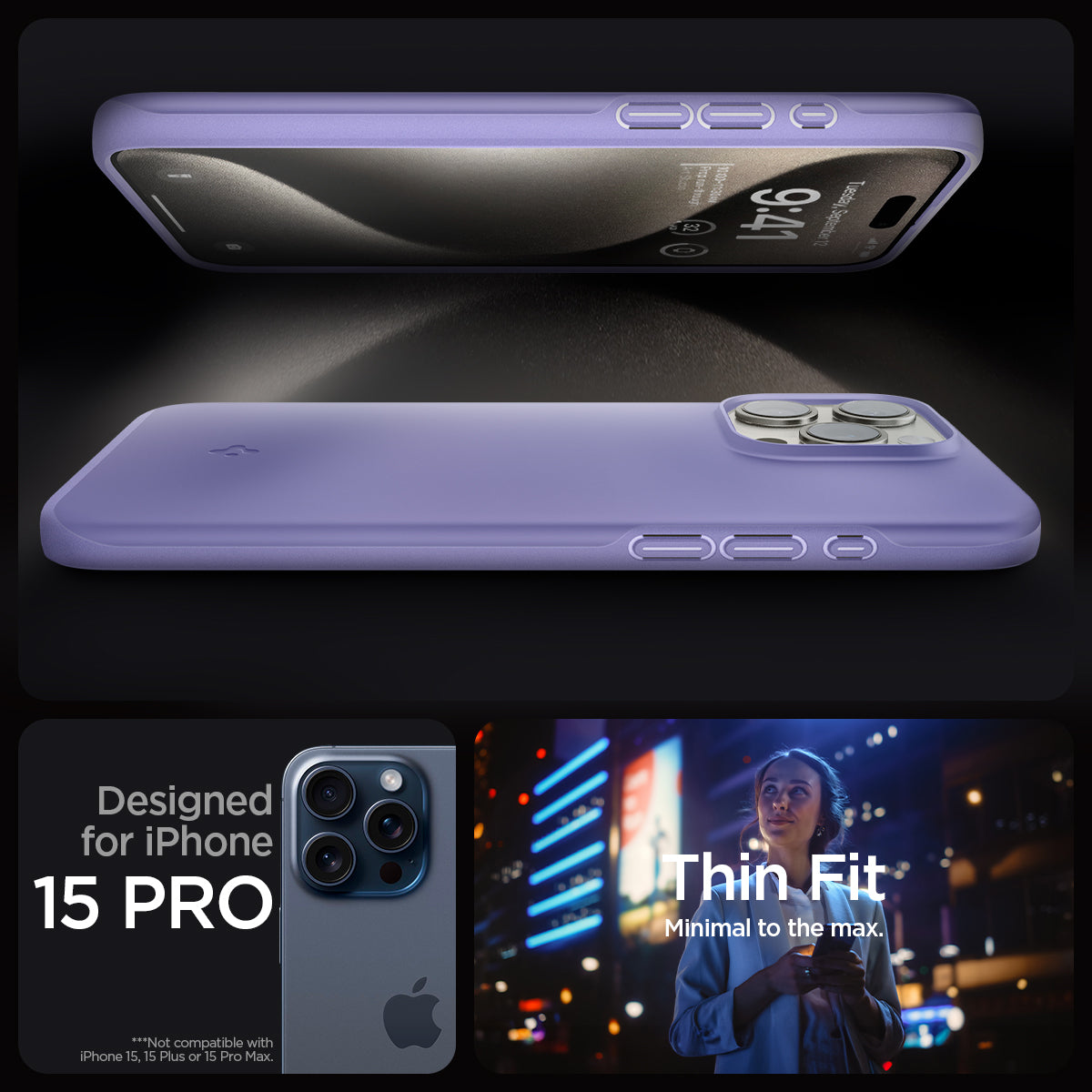 ACS06692 - iPhone 15 Pro Case Thin Fit in iris purple designed for iPhone 15 pro. Thin fit. Minimal to the max.