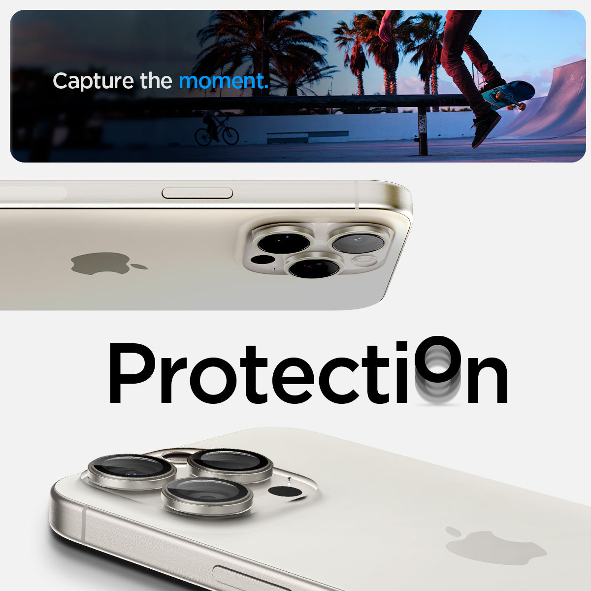 AGL07165 - iPhone 16 Pro / 16 Pro Max Optik Pro Lens Protector in white titanium capture the moment. protection.