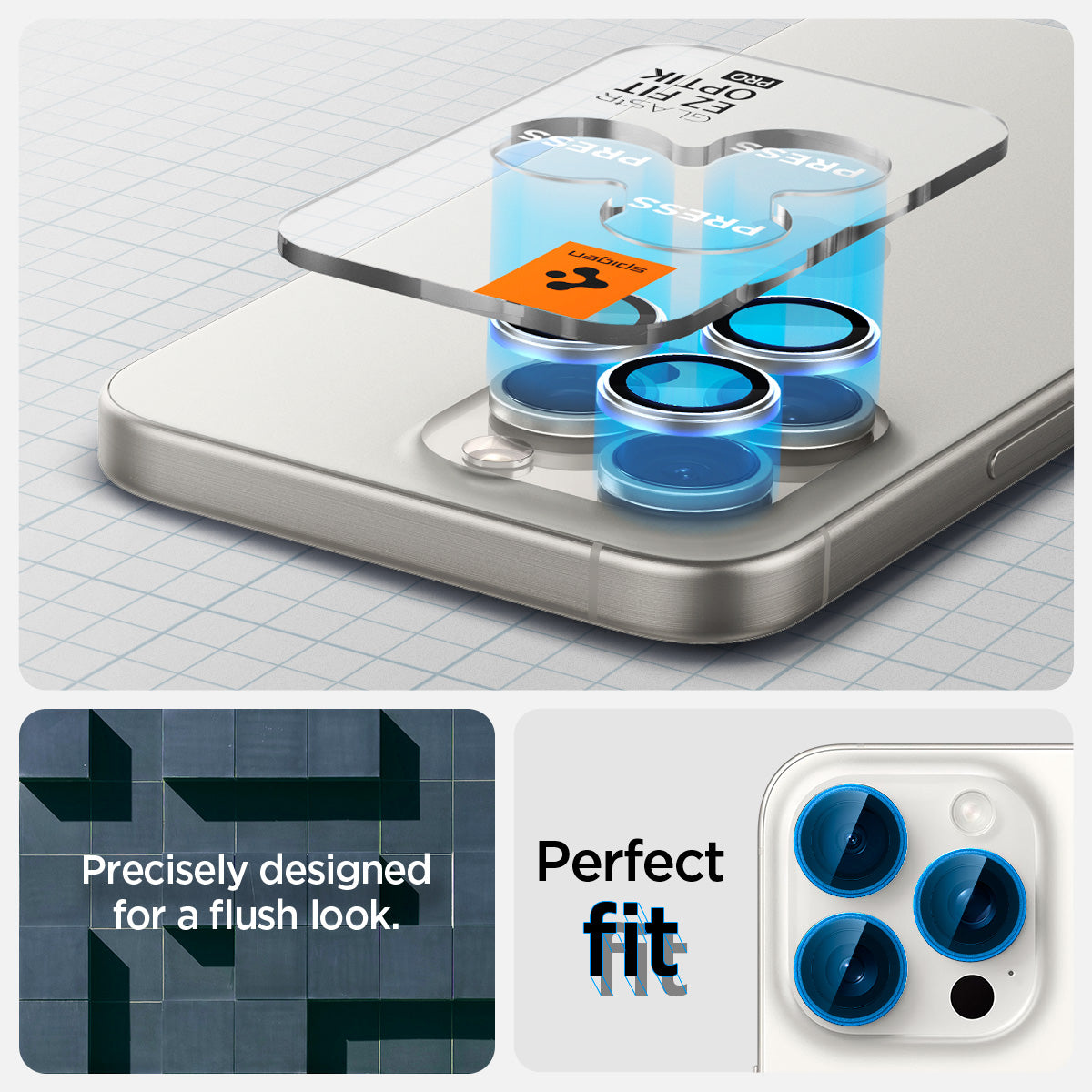 AGL07165 - iPhone 16 Pro / 16 Pro Max Optik Pro Lens Protector in white precisely designed for a flush look. perfect fit.titanium