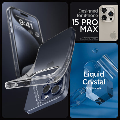 ACS06557 - iPhone 15 Pro Max Case Liquid Crystal in crystal clear showing the compatibility only with iPhone 15 Pro Max. Not compatible with iPhone 15 Plus | 15 Pro | 15 Pro