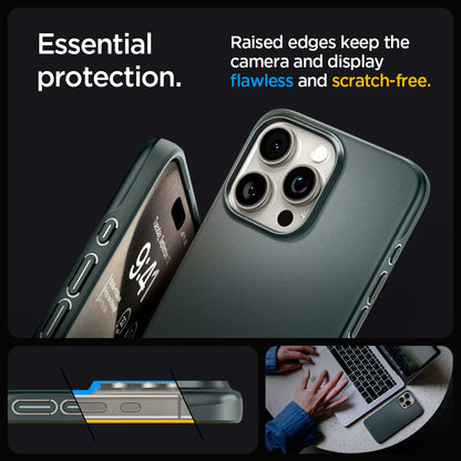 ACS06548 - iPhone 15 Pro Max Case Thin Fit in abyss green essential protection. Raised edges keep the camera and display flawless and scratch free.