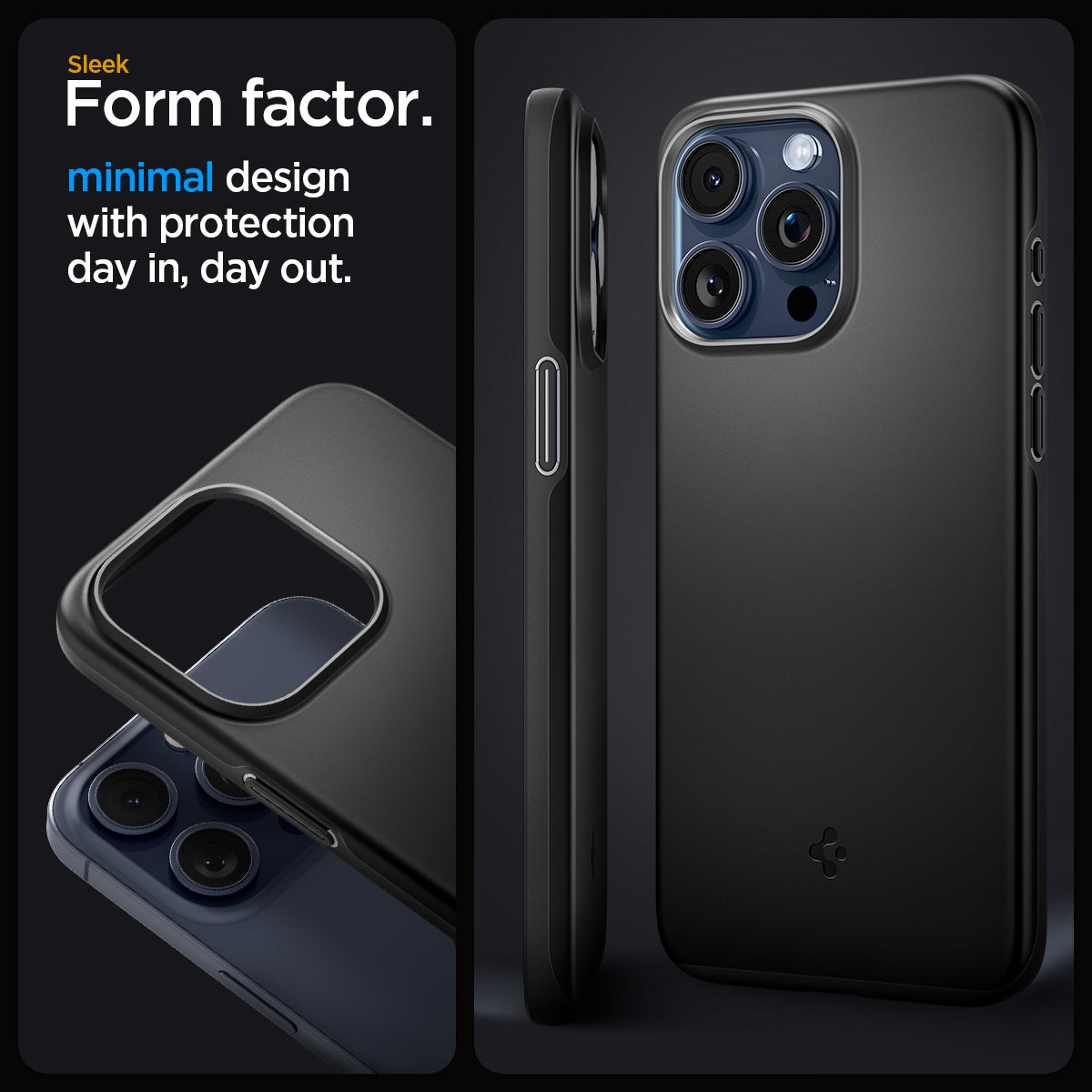 ACS06544 - iPhone 15 Pro Max Case Thin Fit in black sleek form factor. Minimal design with protection day in, day out.