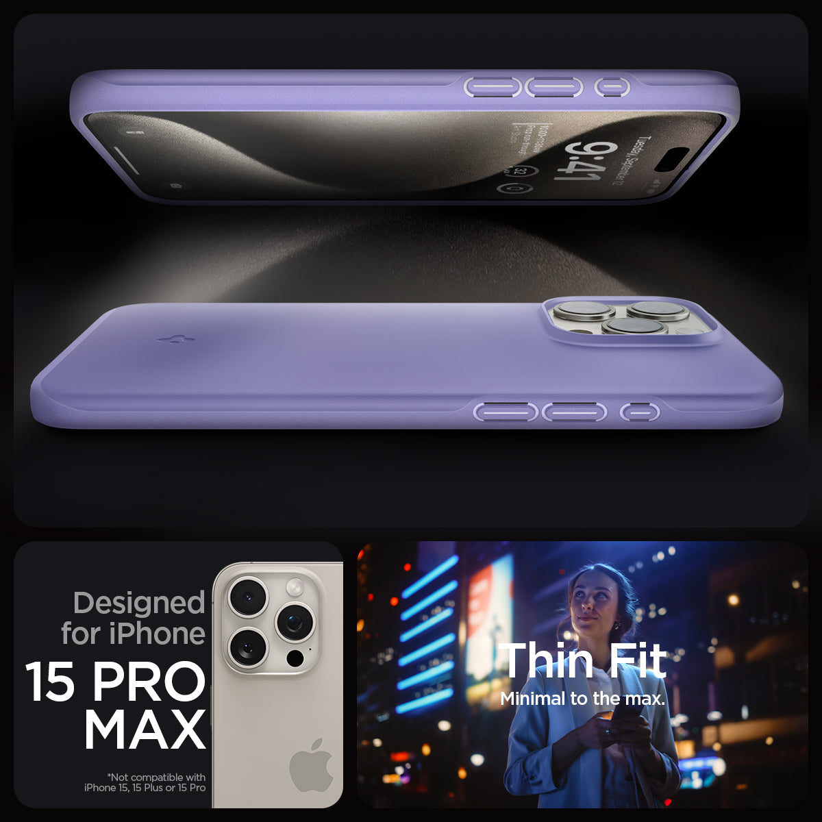 ACS06549 - iPhone 15 Pro Max Case Thin Fit in iris purple designed for iPhone 15 pro max. Thin fit. Minimal to the max.