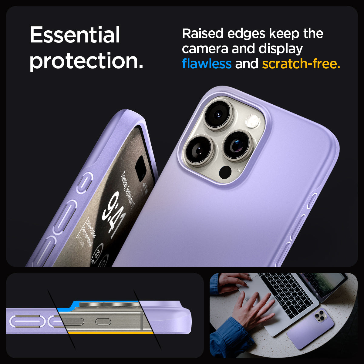 ACS06549 - iPhone 15 Pro Max Case Thin Fit in iris purple essential protection. Raised edges keep the camera and display flawless and scratch free.