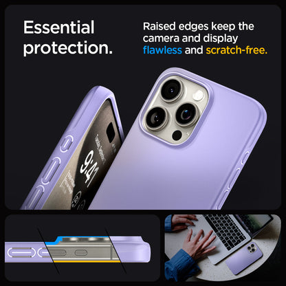 ACS06549 - iPhone 15 Pro Max Case Thin Fit in iris purple essential protection. Raised edges keep the camera and display flawless and scratch free.