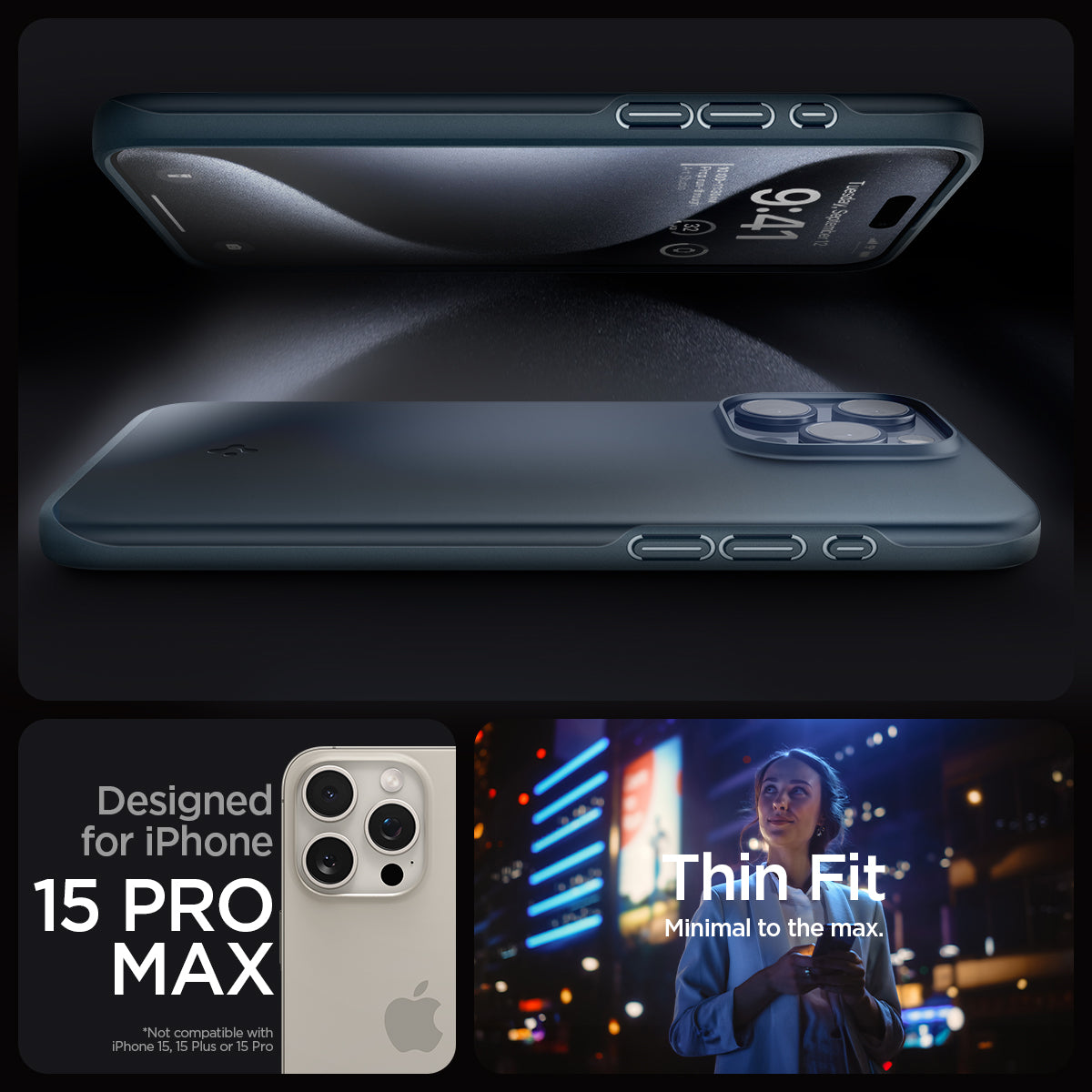 ACS06546 - iPhone 15 Pro Max Case Thin Fit in metal slate designed for iPhone 15 pro max. Thin fit. Minimal to the max.