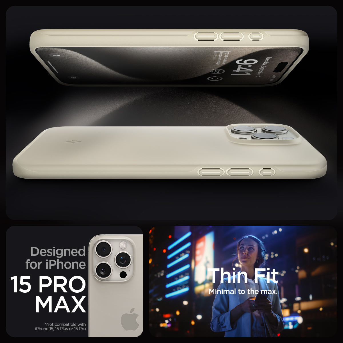 ACS06551 - iPhone 15 Pro Max Case Thin Fit in mute beige designed for iPhone 15 pro max. Thin fit. Minimal to the max.