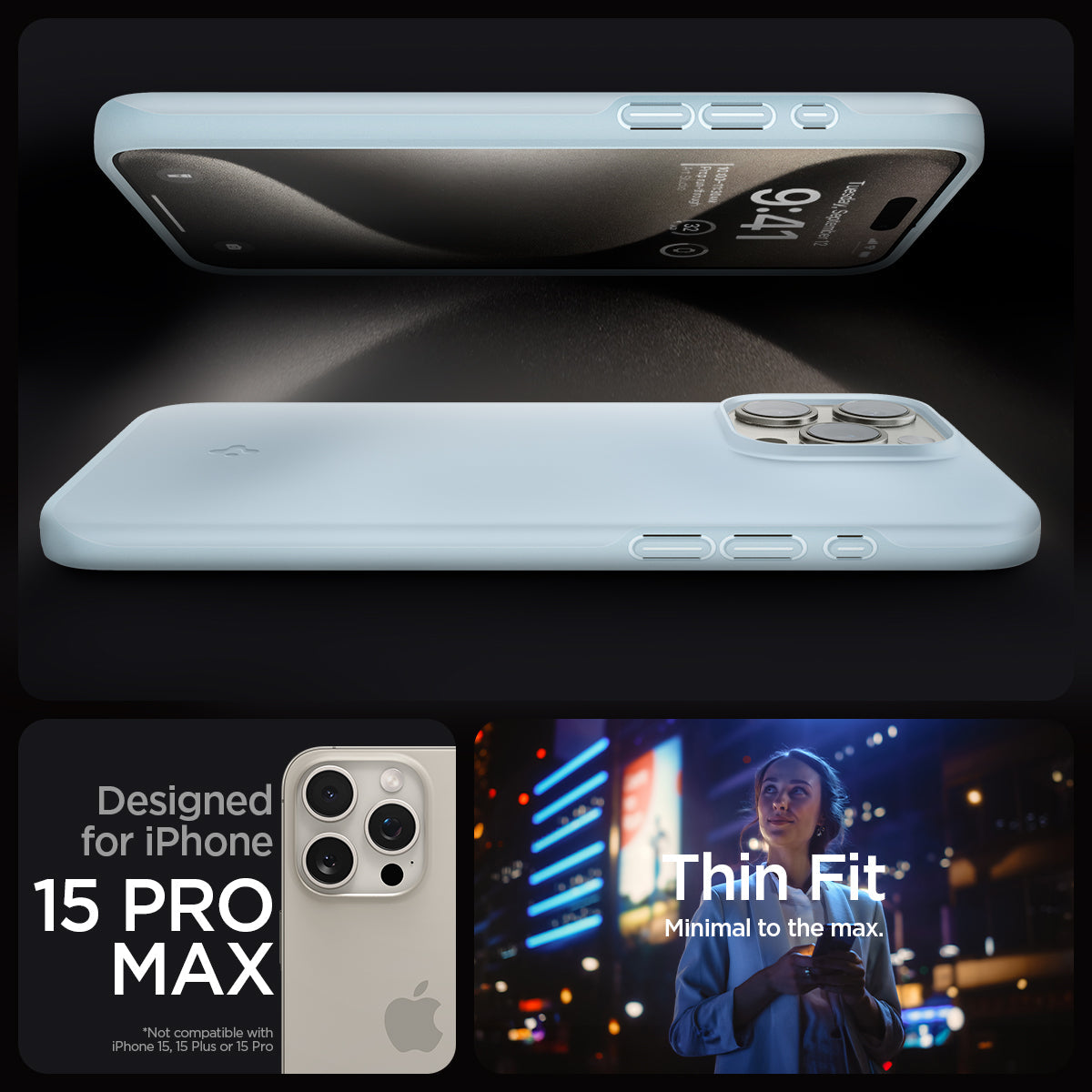 ACS06550 - iPhone 15 Pro Max Case Thin Fit in mute blue designed for iPhone 15 pro max. Thin fit. Minimal to the max.