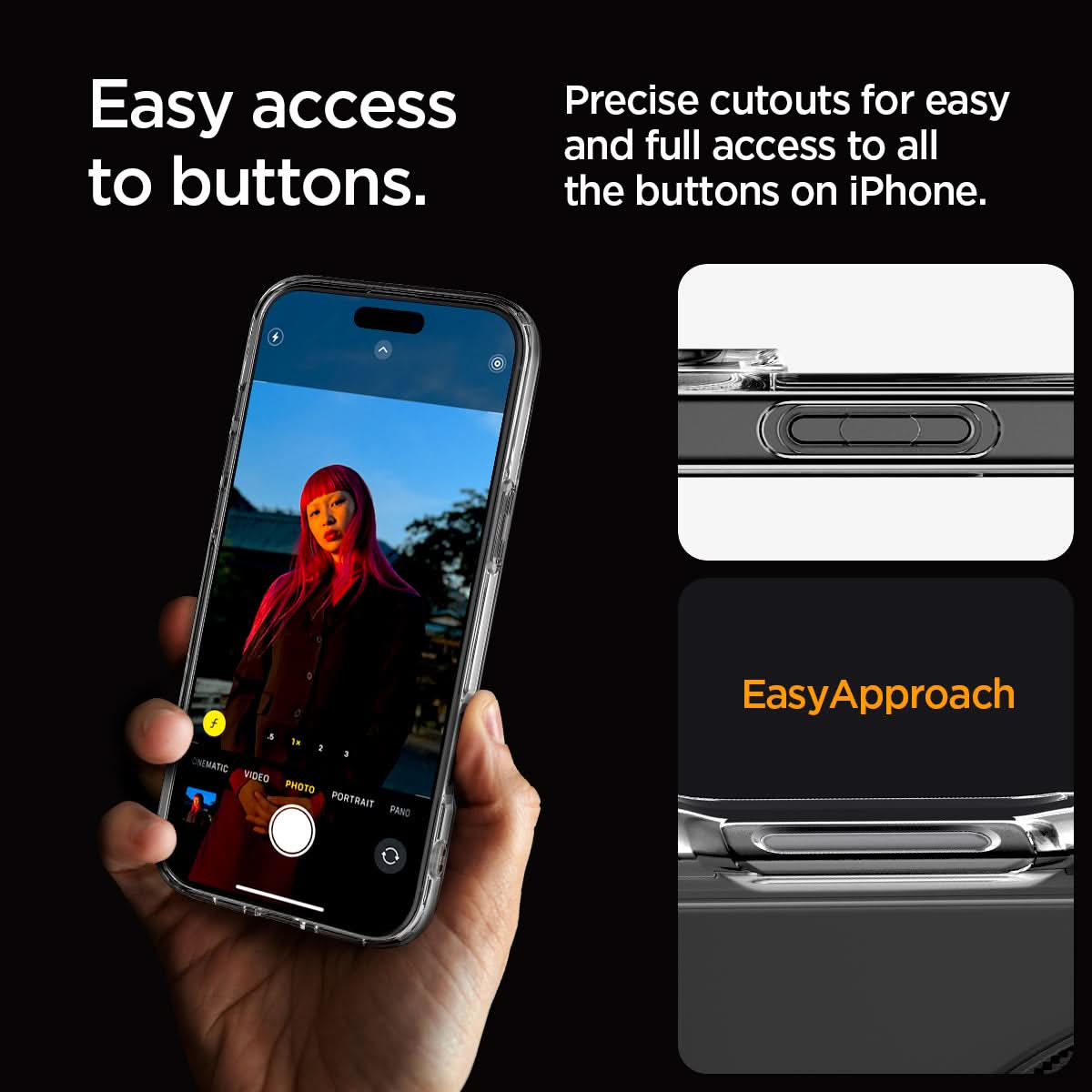 ACS08000 - iPhone 16 Pro Max Case Ultra Hybrid (MagFit) in Carbon Fiber easy access to buttons. Precise cutouts for easy and full access to all the buttons on iPhone.