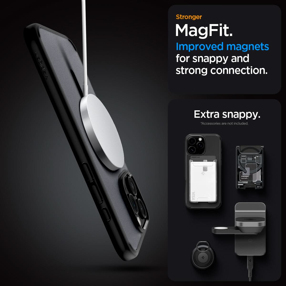 ACS08134 - iPhone 16 Pro Case Ultra Hybrid (MagFit) in Frost Black stronger magfit. improved magnets for snappy and strong connection. Extra snappy. accessory not included.