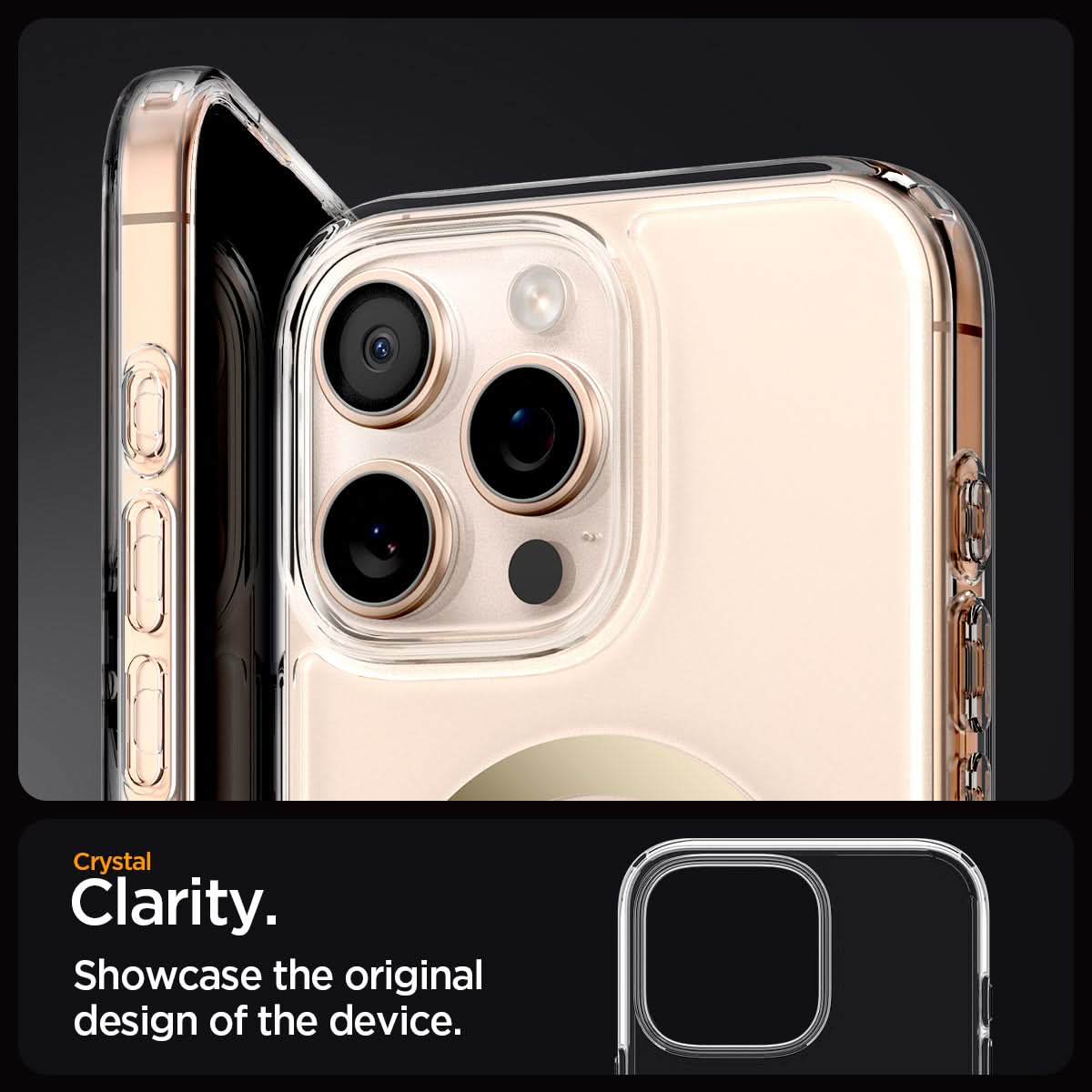 ACS08001 - iPhone 16 Pro Max Case Ultra Hybrid (MagFit) in Gold crystal clarity. Showcase the original design of the device.