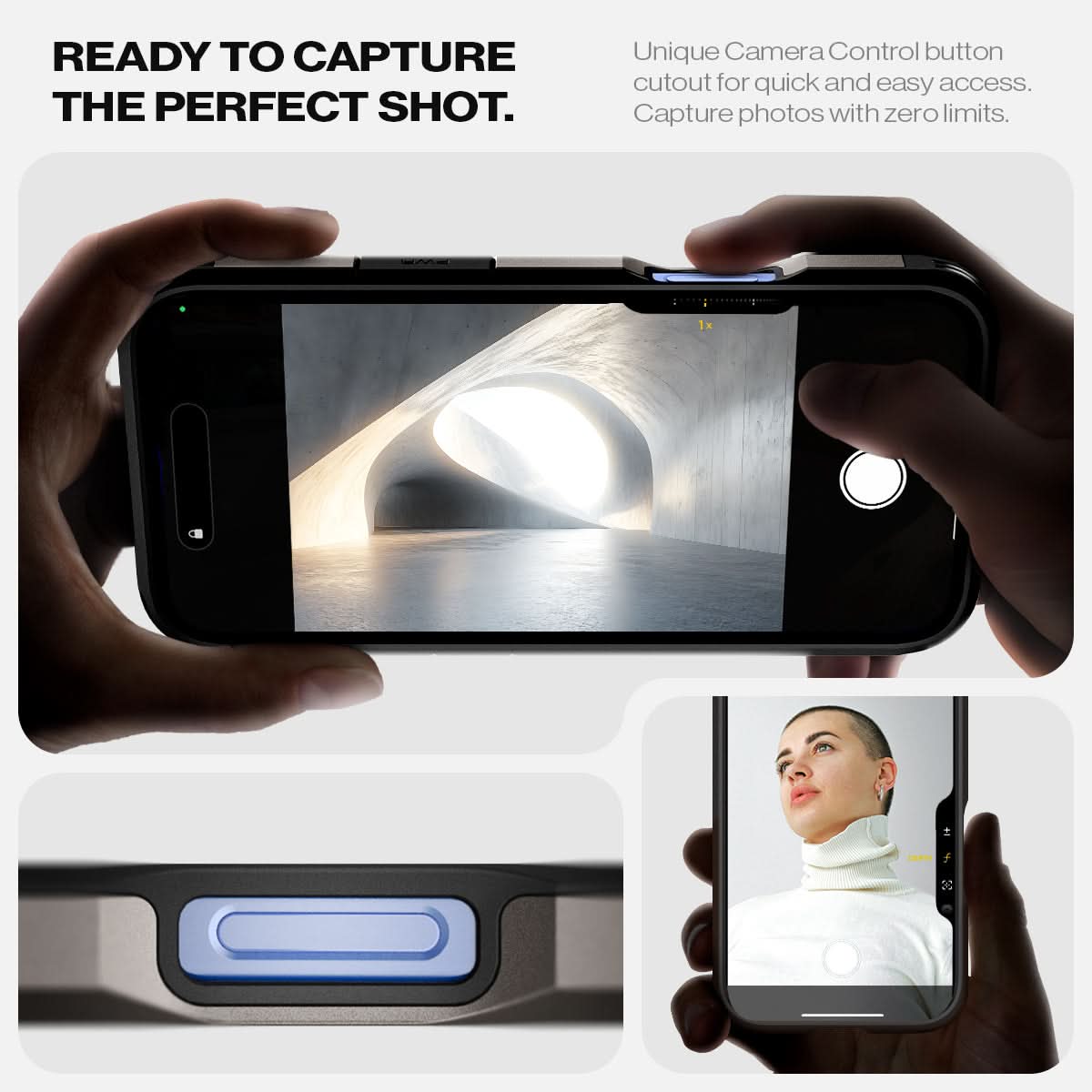 ACS08084 - iPhone 16 Plus Case Tough Armor AI (MagFit) in Gunmetal ready to capture the perfect shot. Unique camera a control button cutout for quick and easy access capture photos with zero limits.