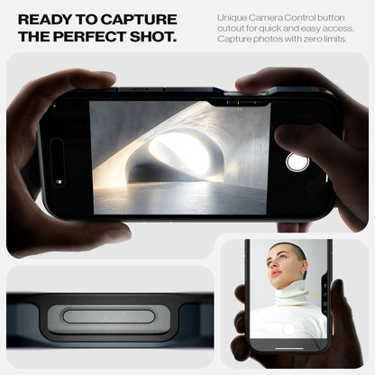 ACS08147 - iPhone 16 Pro Case Tough Armor AI (MagFit) in Metal Slate ready to capture the perfect shot. Unique camera a control button cutout for quick and easy access capture photos with zero limits.