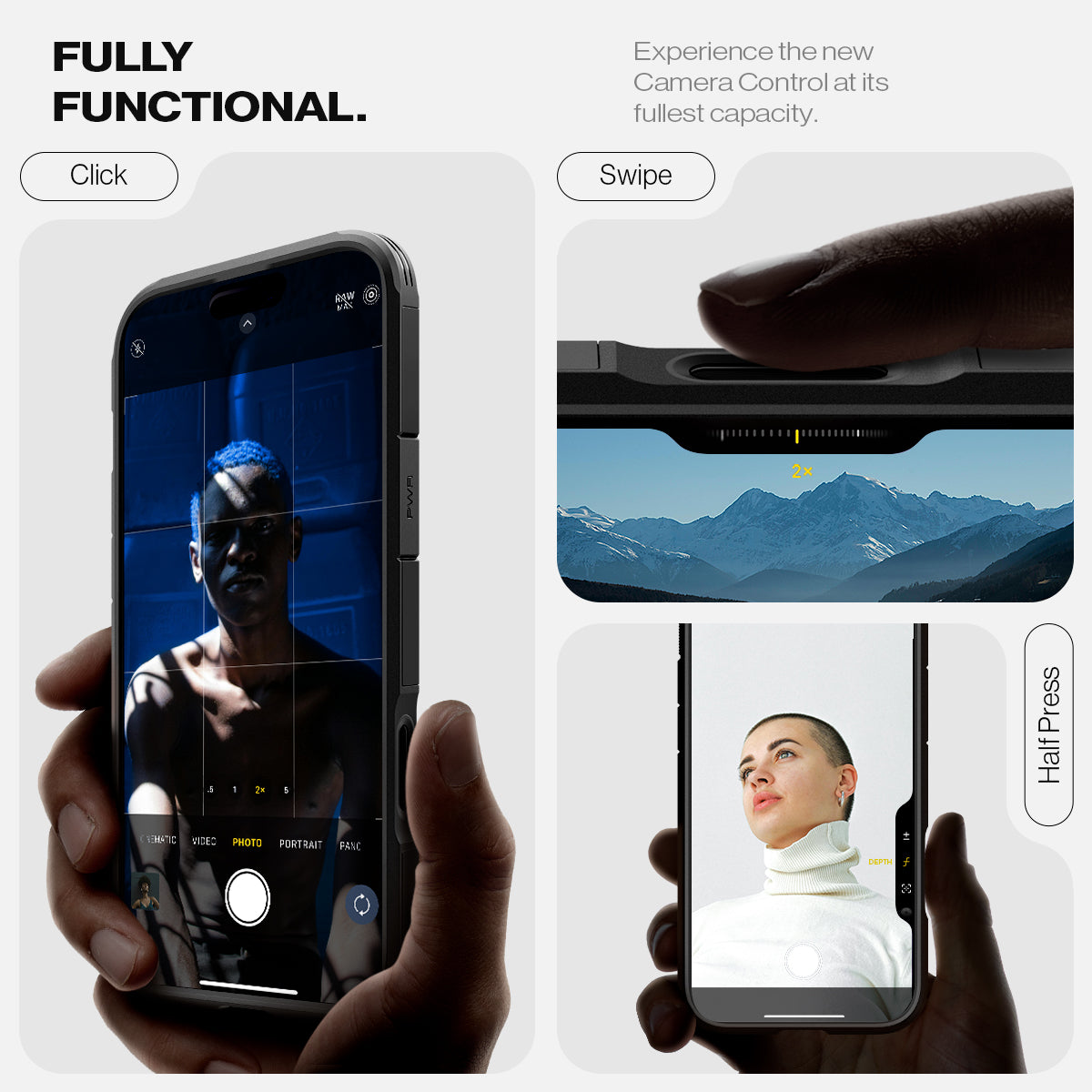 ACS08503 - iPhone 16 Pro Max Case Tough Armor T AI (MagFit + Camera Control) in Black showing the fully functional, experience the new camera control at its fullest capacity, click, swipe and half press