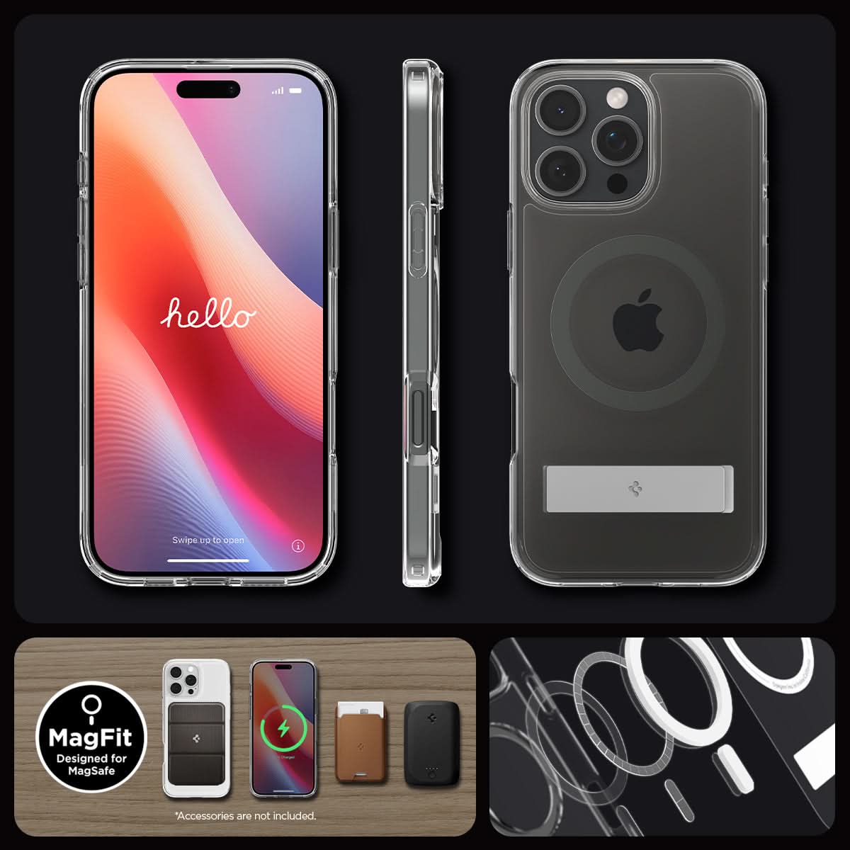 ACS08010 - iPhone 16 Pro Max Case Ultra Hybrid S (MagFit) in Graphite showing front, side and back.