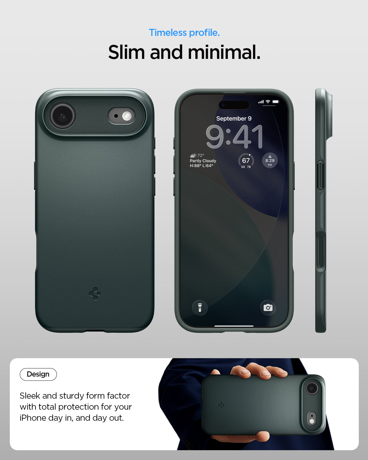 ACS09917 - iPhone 17 Air Thin Fit (MagFit) in Abyss Green check timeless profile. slim and minimal. Design. Sleek and sturdy form factor with total protection for your iPhone day in and day out.