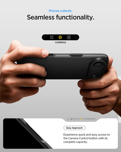 ACS09916 - iPhone 17 Air Thin Fit (MagFit) in Black showing precise cutouts. seamless functionality. Easy approach Experience quick and easy access to the camera control button with its complete capacity.
