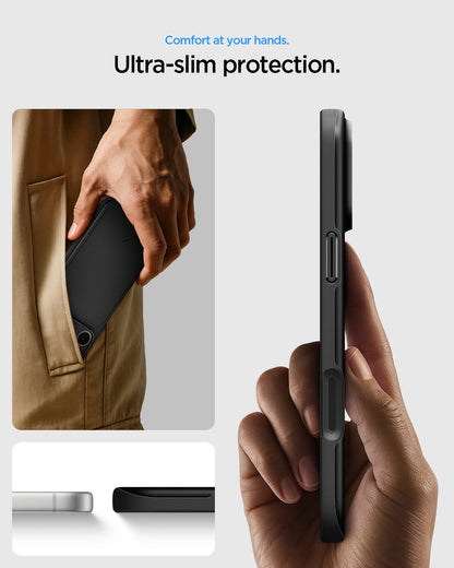 ACS09934 - iPhone 17 Pro Thin Fit (MagFit) in black showing an ultra-slim case profile designed for comfortable everyday carry.