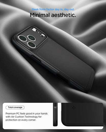 ACS09934 - iPhone 17 Pro Thin Fit (MagFit) in black showing a minimal case design with full corner coverage and Air Cushion Technology.