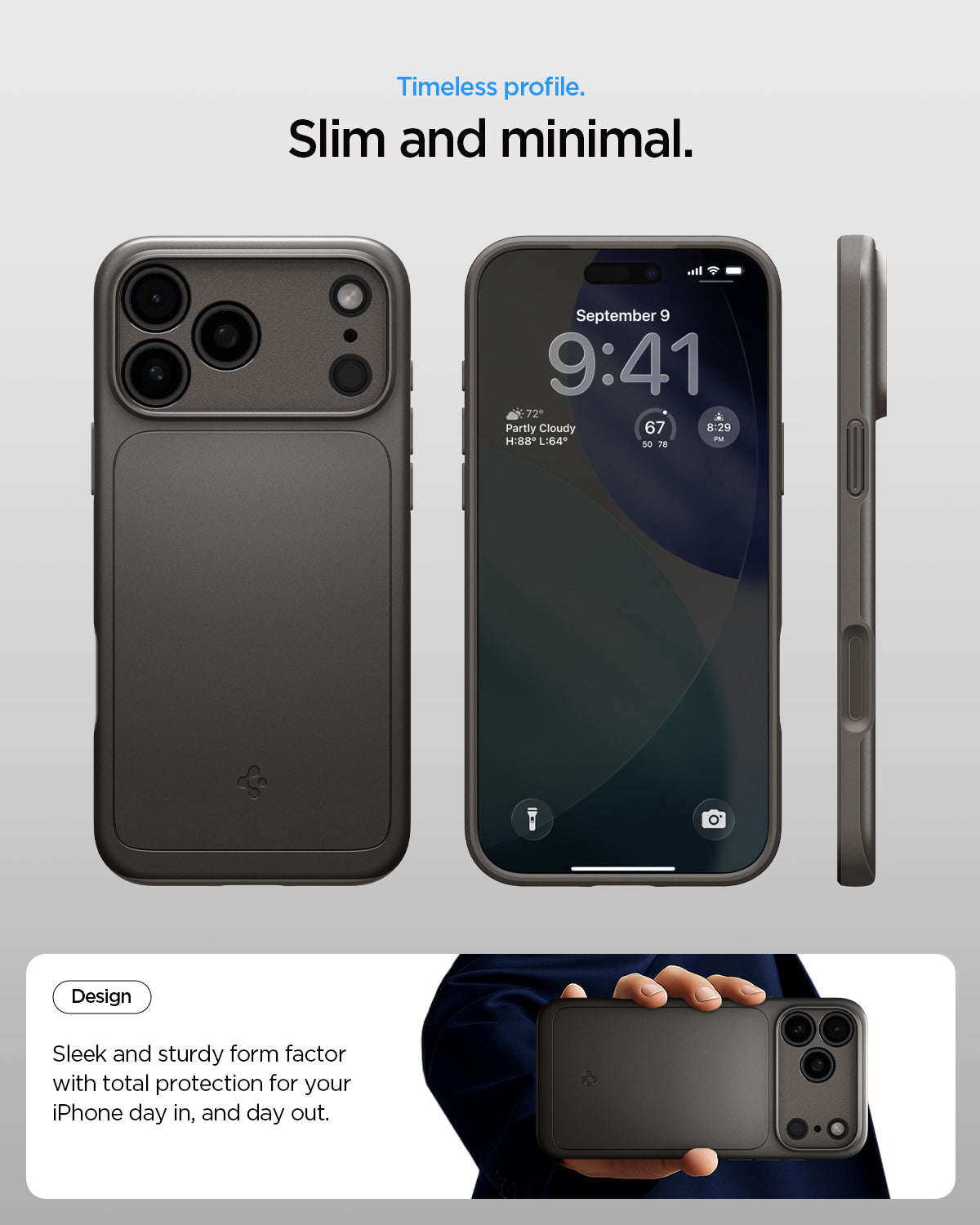 ACS09936 - iPhone 17 Pro Thin Fit (MagFit) in Gunmetal check timeless profile. slim and minimal. Design. Sleek and sturdy form factor with total protection for your iPhone day in and day out.