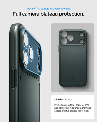 ACS09880 - iPhone 17 Pro Max Thin Fit (MagFit) in abyss green showing full camera plateau protection with precise cutouts for cameras, flash, and sensors.