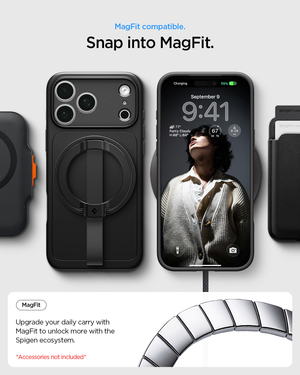 ACS09879 - iPhone 17 Pro Max Thin Fit (MagFit) in black showing Mag Fit compatibility with magnetic charging and everyday accessories.