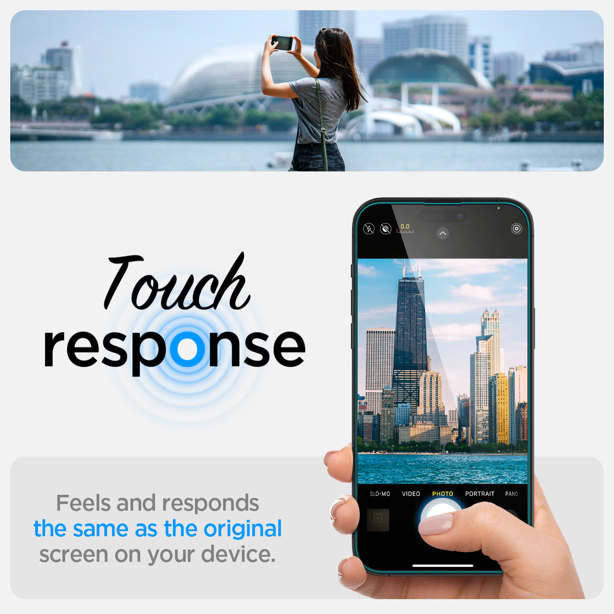 AGL05214 - iPhone 14 Pro Screen Protector EZ FIT GLAS.tR (Sensor Protection) showing touch response. Feels and responds the same as the original screen on your device.